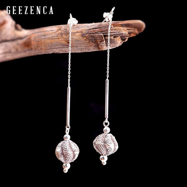 

trendy vintage 925 sterling silver marcasite ball stud earring women handmade craft thai silver long line earrings fine jewelry, Golden;silver