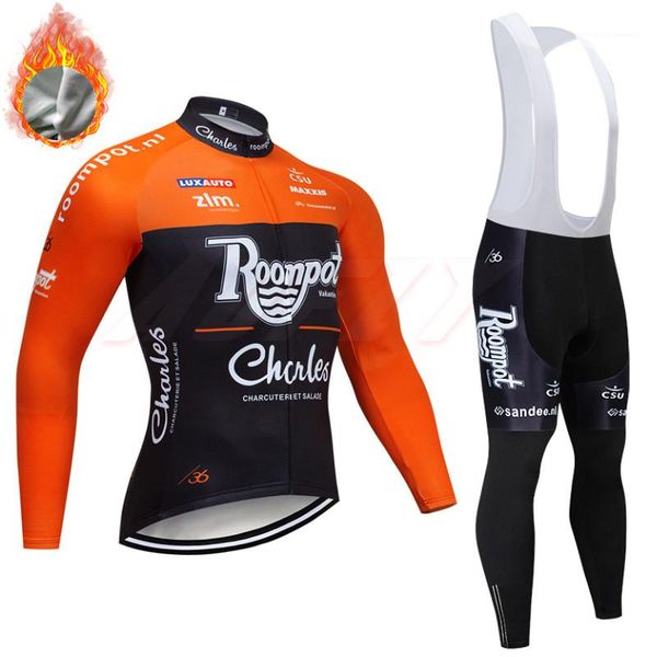 

sets fleece long sleeve team roompot two pieces tracksuits fashion male clothing winter mens cycling clothing 2pcs sports, Gray