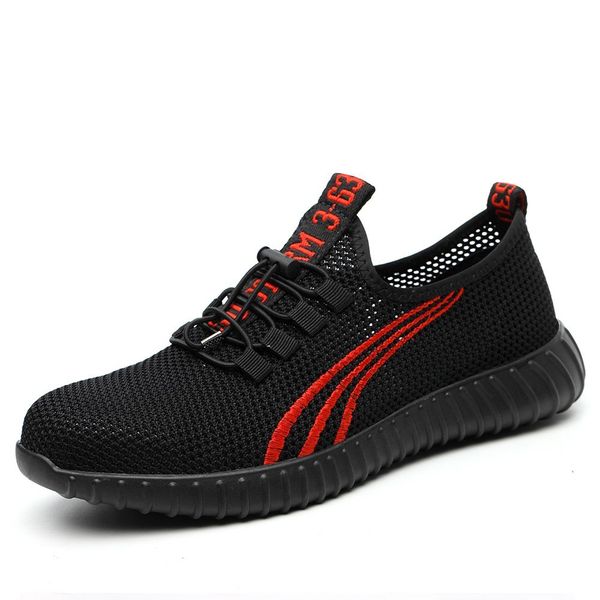 

mesh men's safety shoes, lightweight and breathable men's work shoes, non-slip wearable men's boots rubber sole, Black