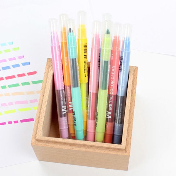 

10 pcs/box erasable double head art markers highlighter pen fluorecent pens drawing painting school office writing supplies