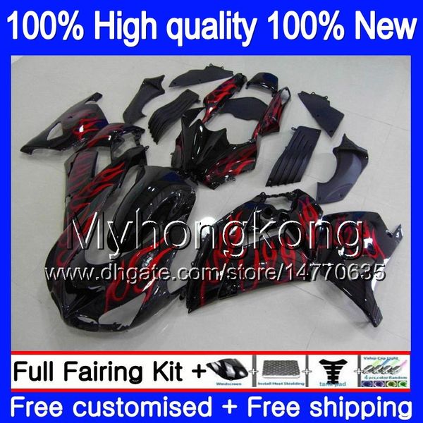 Injeção para Kawasaki ZX-14R 2012 2013 2014 2015 2016 2017 25MY.44 ZZR1400 ZX 14R ZZR-1400 ZX14R 12 13 14 15 16 17 Flames Vermelhas Feeding OEM