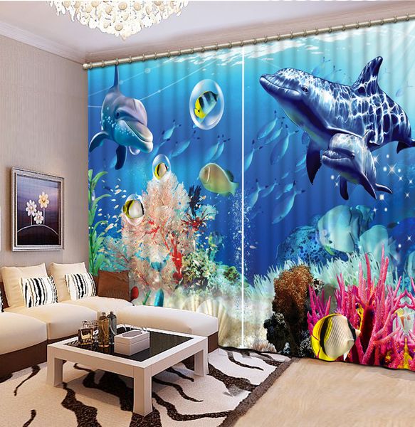 

submarine sand fish and animalcurtain decoration european 3d curtains for living room blackout roaantic wedding room bedroom window curtain