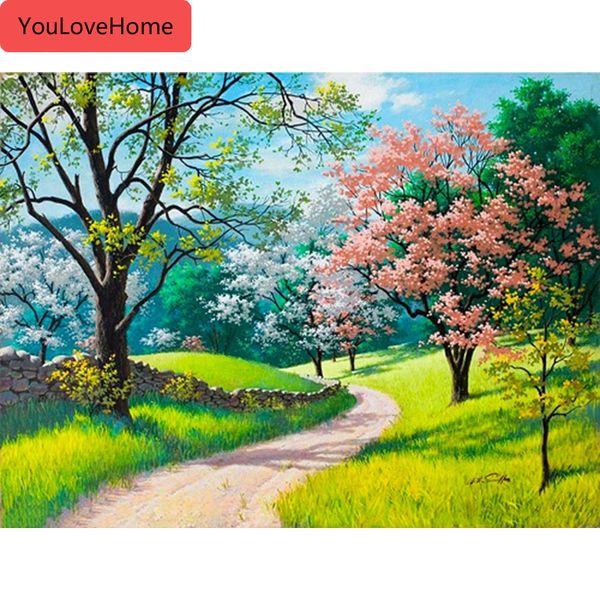 

diy frameless scenery oil painting by numbers picture canvas painting for living room tree landscape home decor draw on canvas