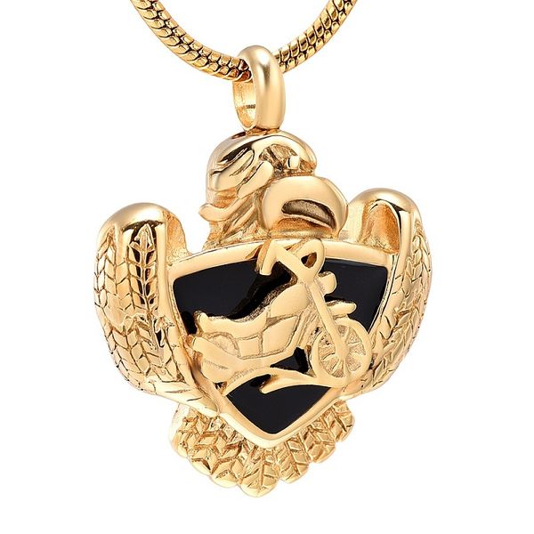 

ijd8225 stainless steel cremation memorial cinderella memorial gold motorcycle badge for ashes urn pendant necklace with snake chain jewelry, Silver