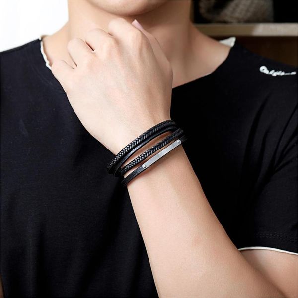 

brand new fashion accessory leather multilayer charm bracelet bangles for men woven wrist jewelry id customize engrave bracelet, Golden;silver