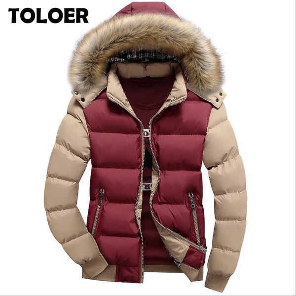 

fur collar hooded winter coat men 2020 new cotton jacket thickening cold fleece warm parkas mens casual man brand overcoats, Black