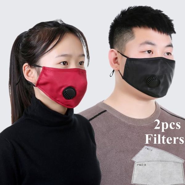 Em armazém pano projeto Máscara Facial máscaras contra poeira respirador lavável reutilizáveis ​​com 2 Pcs Filtro Máscara Pad Proteção Unisex Boca