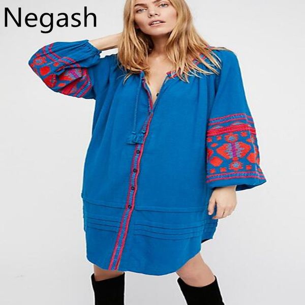 

negash new ethic plus size women dresses boho chic bohemian embroidery silk cotton casual women clothing 2018 vestidos femininos, Black;gray