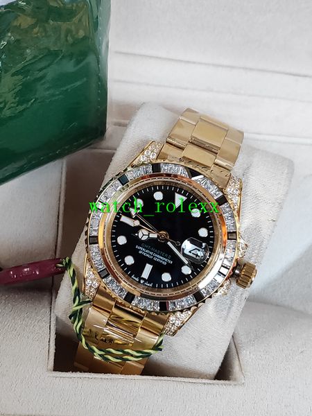

luxury automatic 2813 yellow gold men's diamond dial bezel watch movement men gmt 116758 watches sapphire crystal saru-78208 fold wrist, Slivery;brown