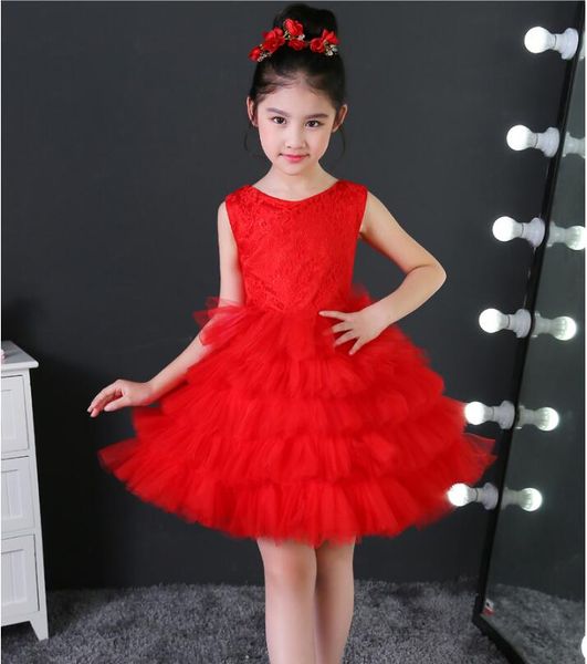 

custom made high-quality white red puff skirt child eauty pageant round neck lace spring summer children flower children skirt