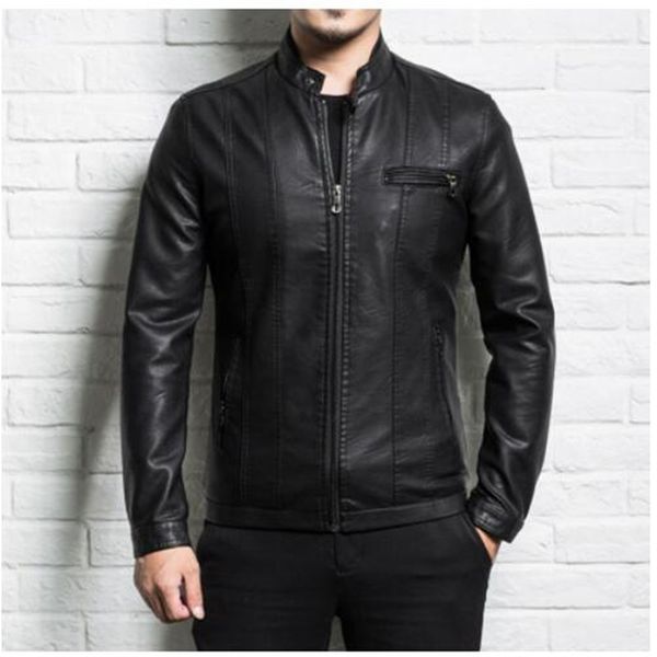 

men genuine leather jacket sheepskin 2019 new spring and autumn handsome slim zipper male motorcycle leather jacket teenager boy, Black