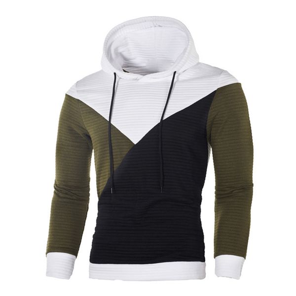 

fashion men fashion colorblock splice striped hip hop hooded sweatshirt casual long sleeve knitted pullovers sweatshirt coat o, Black