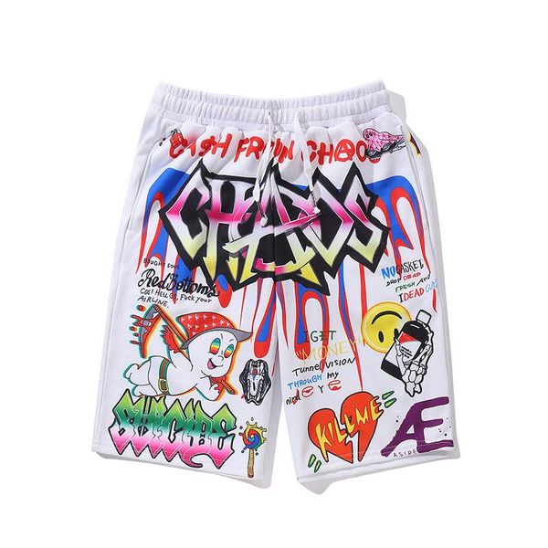 

men 's hip hop shorts fashion graffiti printed shorts summer short sweatpants sportwear for male size m-2xl, White;black