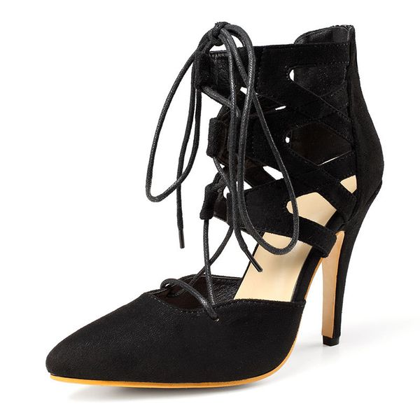 

monmoira hollow lace up cross-tie women sandals back zipper heel sandals peep toe party shoes women fwc0006, Black