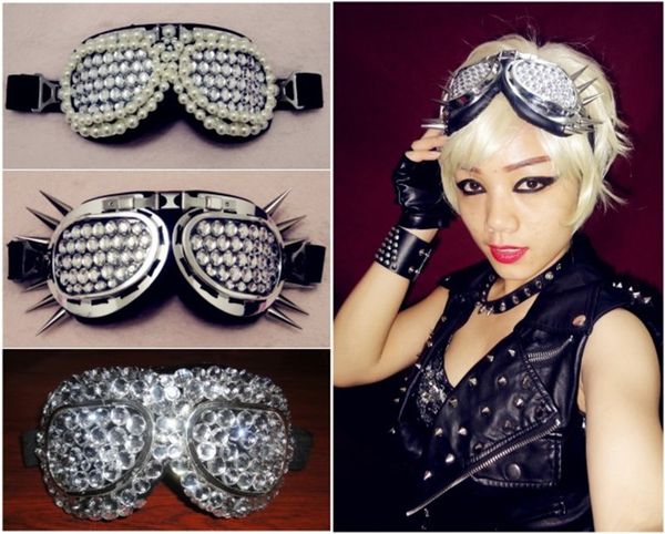 

bar club dj women singer rhinestones rivet glasses eyeglass ornament costume dancer performance crystals spectacles accessories, Black;red