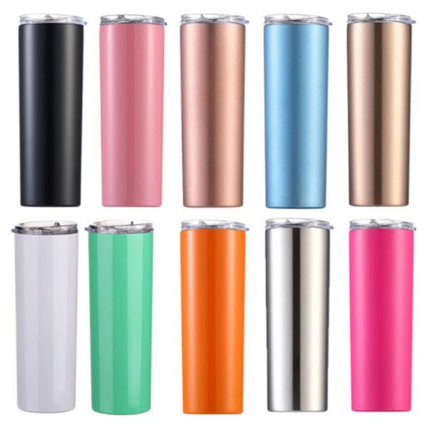 

20oz stainless steel skinny tumbler with lid straw skinny cup wine tumblers mugs double wall vacuum insulated cup dropshipping t2602