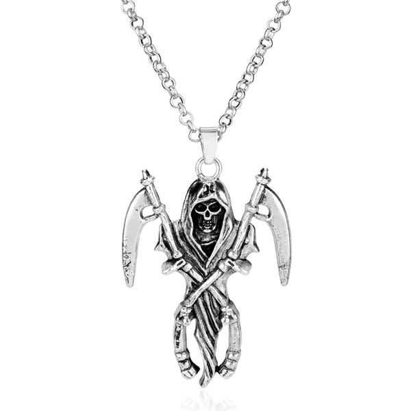 

vintage silver skull skeleton pendant necklace