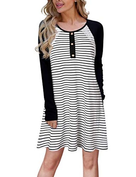 

blooming jelly women's striped dress lace raglan sleeve swing t-shirt dress, Black;gray