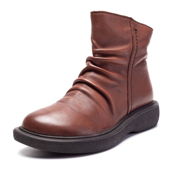 

johnature ankle boots for women genuine leather women shoes 2019 new autumn winter flat with zipper handmade platform boots, Black