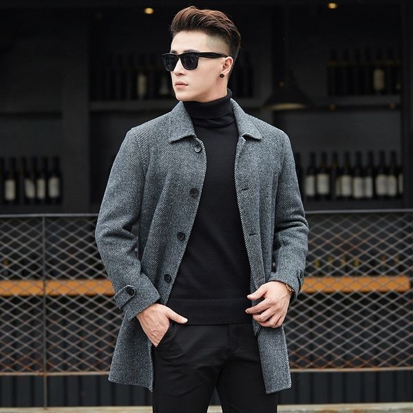 

british classic mens double-faced woolen coat office male slim fit overcoat winter business work wool jacket 3xl, Black