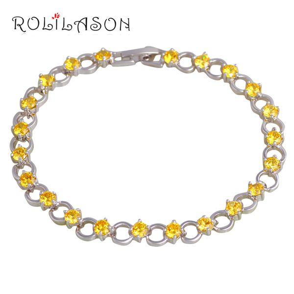 

rolilason yellow crystal bracelets for women round design silver fashion party gift fashion jewelry tbs1097, Golden;silver