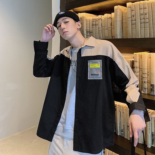 

мужская дизайнерская осенняя тенденция оснастка с длинным рукавом молодежная повседневная рубашка одежда куртка прилив, White;black