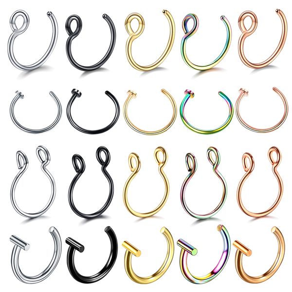 

1pc steel fake nose ring labret lip ring c clip lip helix piercing tragus rose gold faux septum rings hoop neus piercing jewelry, Slivery;golden
