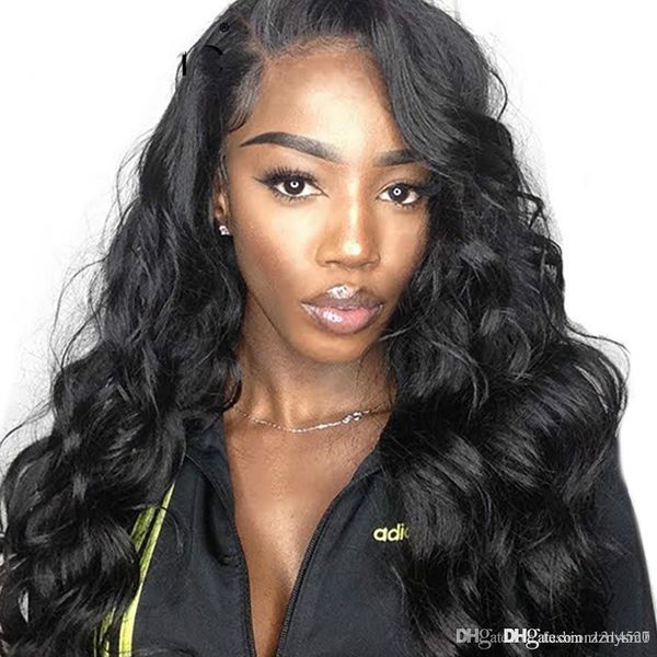 

tinashe hair body wave wigs brazilian front human hair wigs 4x4 pre plucked remy human hair closure wigs full ends, Black