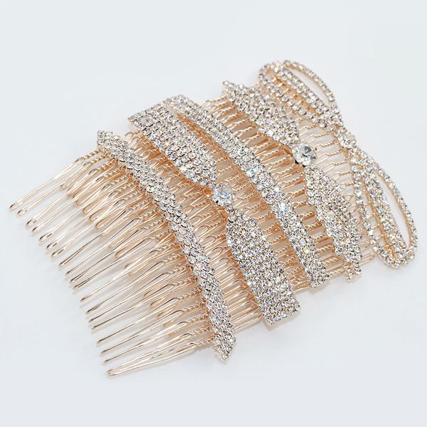 

silver color rhinestone rose flower crown bow bridal hair comb for girls crystal hair ornaments jewelry wedding accessories, Golden;white