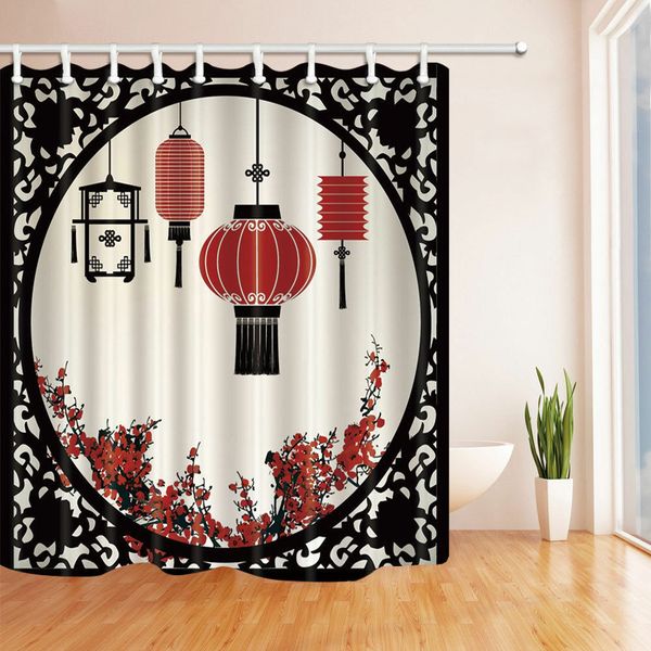 2019 Old Chinese Red Lantern Bathroom Shower Curtain Durable