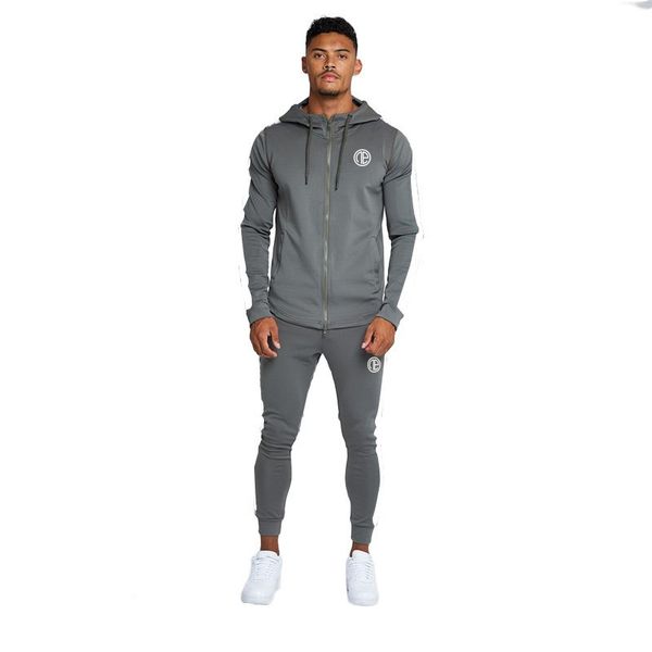 

fashion men set long sleeve fitness hoodies+pants set male tracksuit outdoors suit men's gyms casual sportswear suit, Gray