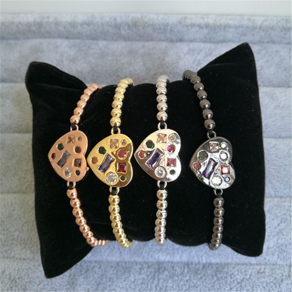 

10pcs/lot 4mm brass bead handmade black rope bracelet heart rainbow jewelry bracelet