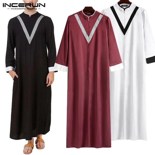 

men islamic jubba thobe 2020 long sleeve patchwork robes elegant dubai middle east mens arab muslim kaftan abaya s-5xl incerun, Red