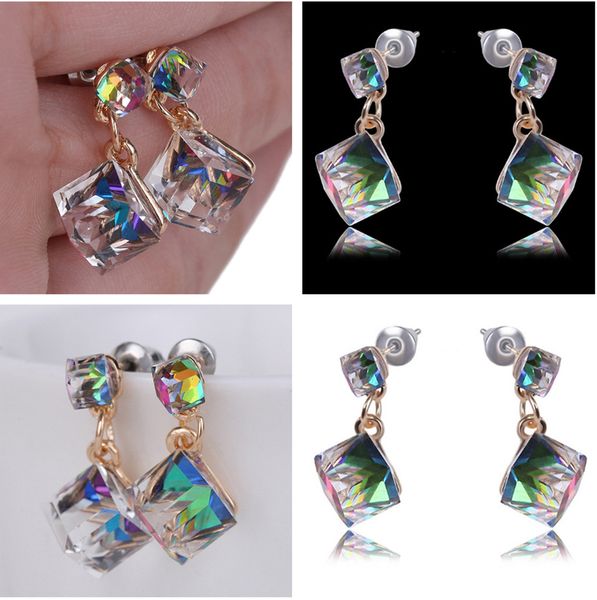 

1pair colourful fashion jewelry multi color crystal women fashion earrings sweet stud crystal earring for beauty women girls, Golden;silver