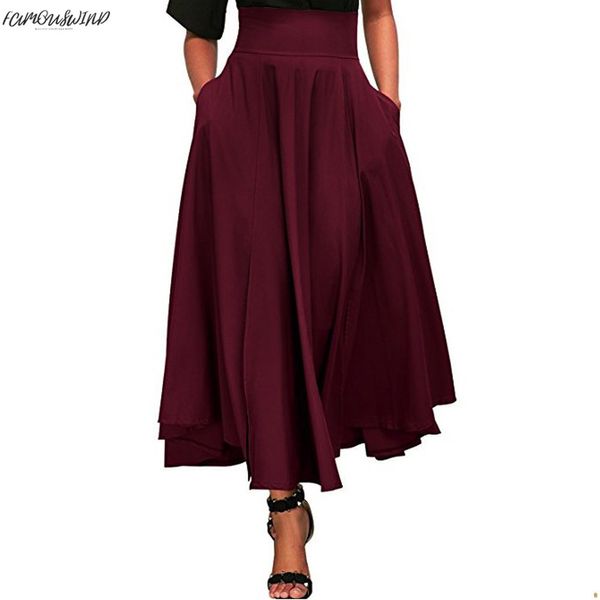 

skirts faldas womens women high waist bow pleated a line long skirt front slit casual belted maxi skirt faldas mujer moda #z, Black