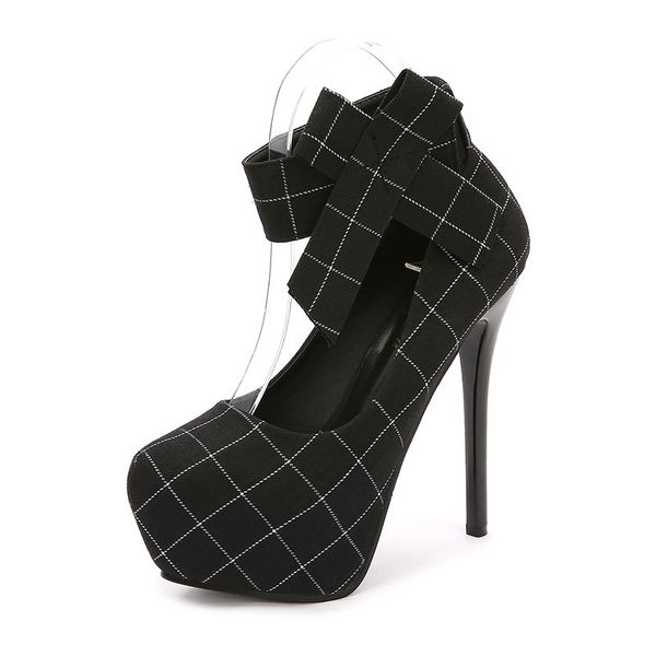 

women ankle strap stiletto high heel platform shoes round toe bowtie fashion lady high heels wedding shoes woman party shoes, Black