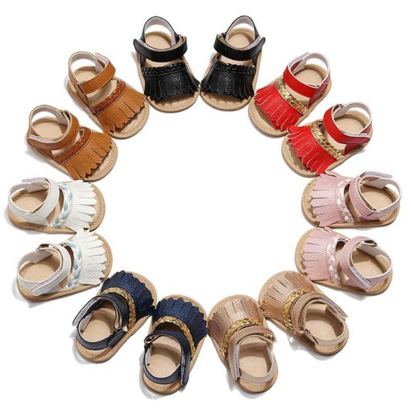 

new kid tassels sandal lovely infant baby girl soft sole toddler shoe non-slip sandals moccasin, Black;red