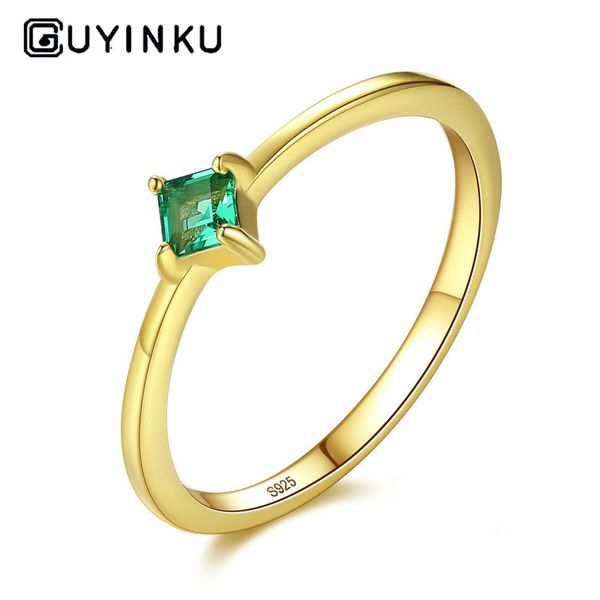 

100% s925 sterling silver ring emerald green zircon gemstone ring jewelry four-claw coloured treasure fashion women's, Golden;silver