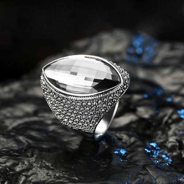 

new designer luxury vintage jewelry punk big crystal ring antique silver simple fashion women's wedding rings