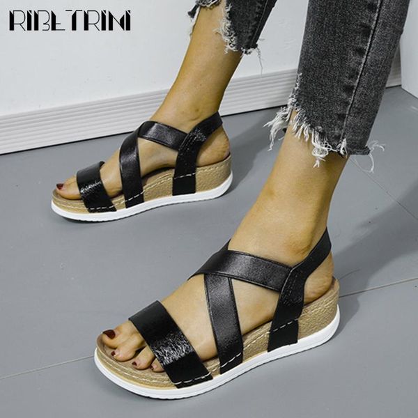 

ribetrini comfortable wedges shoes new ins bling metallic women sandals 2020 summer flat platform sandals, Black