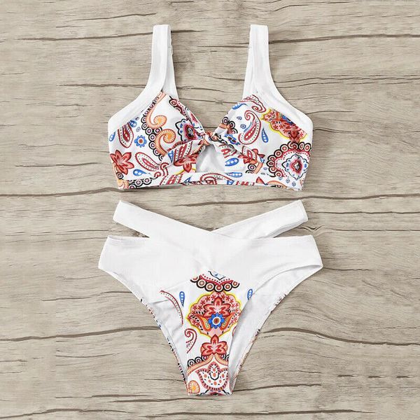 

2019 women print high waist bikini set bandage swimsuit push-up padded thong bathing suit summer beachwear, White;black