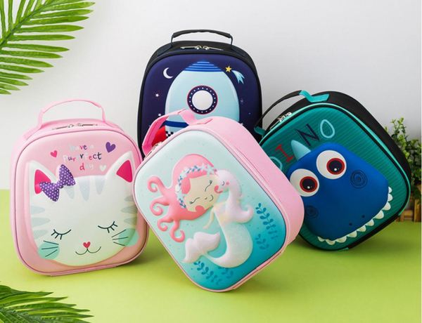 

canvas lunch bags children portable functional canvas stripe insulated thermal picnic kids cooler lunch box bag tote, Blue;pink
