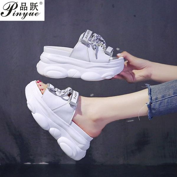 

summer new women slippers fashion beach shoes ladies high platform wedges sandals 8.5cm high heels female outside flip-flops, Black
