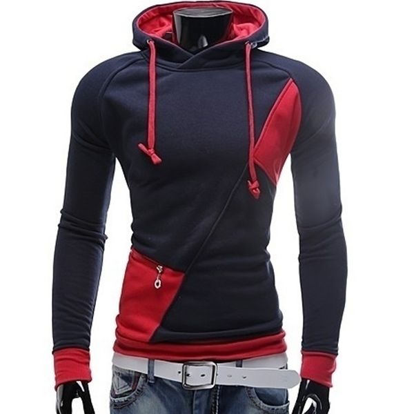 

new spring autumn mens hoodie contrast color splice pullover coat patchwork casual men hoodies hooded coat for men clothing 2018, Black