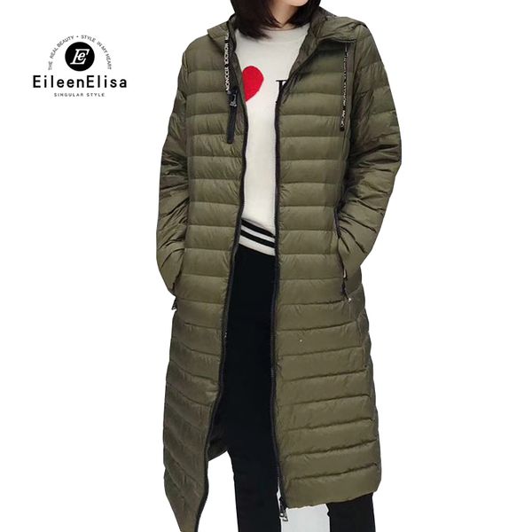 

women's solid color down jacket winter long fashion down jacket hooded, Black