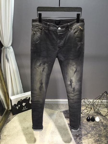 

2019 classic slim mens jeans men clothing fit straight biker ripper zipper full length men's pants casual pants size size 28-402019, Blue