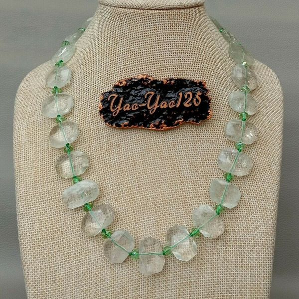 

19" natural prasiolite green a1methyst rectangle necklace, Silver