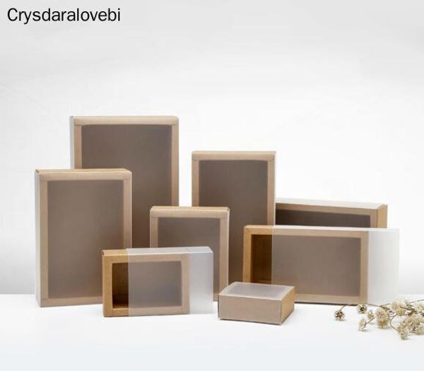 

20pcs black kraft paper drawer boxes with frosted sleeve handmade wedding party candy gift packaging boxes
