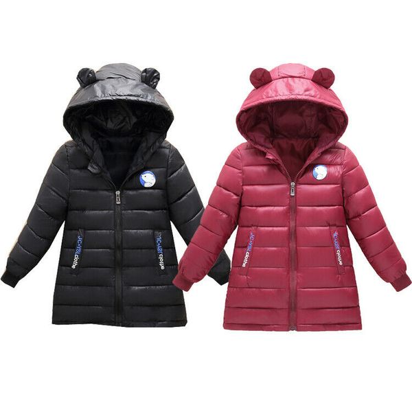 

2-7 years kid baby boy girl down jacket winter warm hooded zipper outwear snowsuit, Blue;gray