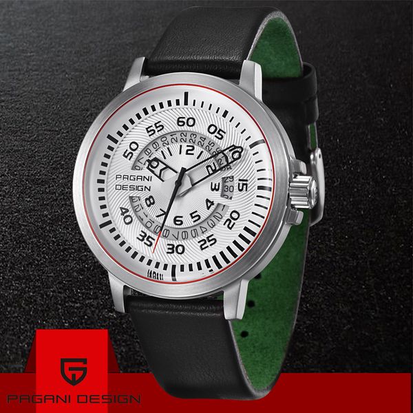 

pagani design mens watches luxury waterproof leather quartz watch men unique design hollow calendar men's watches, Slivery;brown